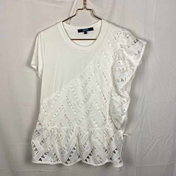 Eva Franco White Lace Accent Side Tie Blouse - Picture 1 of 8